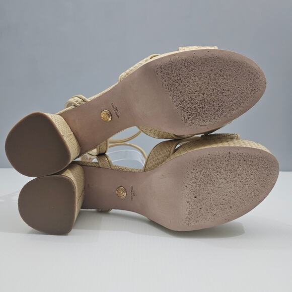 Veronica Beard Danika Sandal Women 9 Natural Raffia Woven Block Heel Ankle Strap - Picture 11 of 14